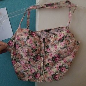 Floral zip up crop top